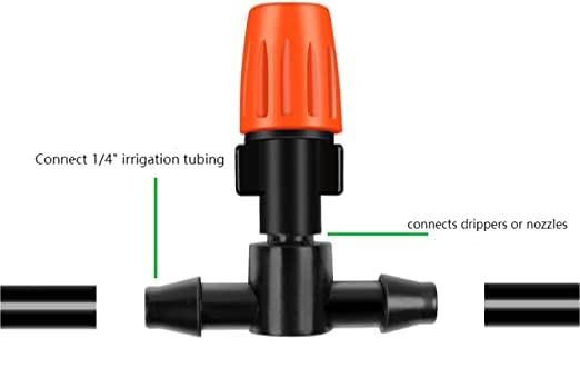 50pcs Garden Irrigation Spray Emitter, Adjustable 360 Degree Flow Micro Spray Nozzle with 1/4" Barbed Tee Fittings,Drip Irrigation Head for Garden Watering System,Drip Irrigation Kit Parts