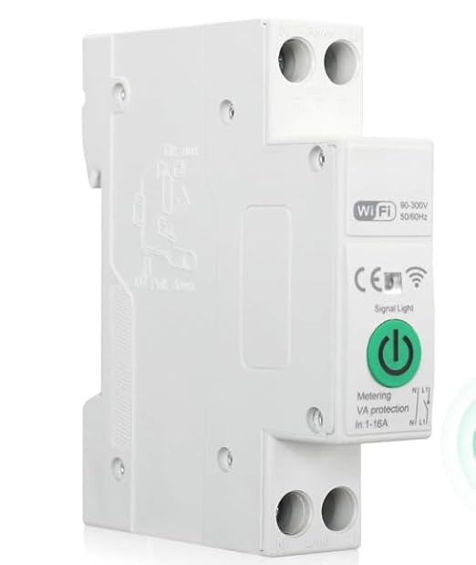 1-16A TUYA Smart WiFi Circuit Breaker, 90-300V Wide Voltage, Smart Life/Tuya APP Remote Control, Timer Functions, Overload & Short-Circuit Protection, Compatible for Alexa Google Home, DIN Rail