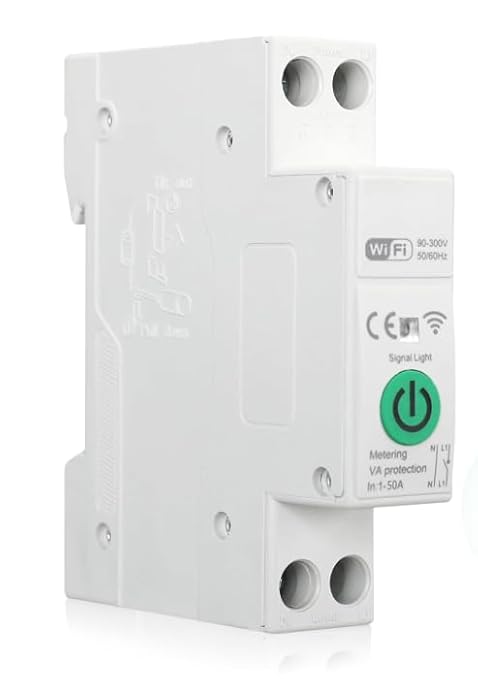 1–50A Smart WiFi Switch, din Rail, Adjustable DIY 1P+N Circuit Breaker, 90–300V Wide Voltage for Energy Monitor, Smart Life/Tuya APP Remote Control, Timer Functions, DIN Rail Mounted, FCC Certified