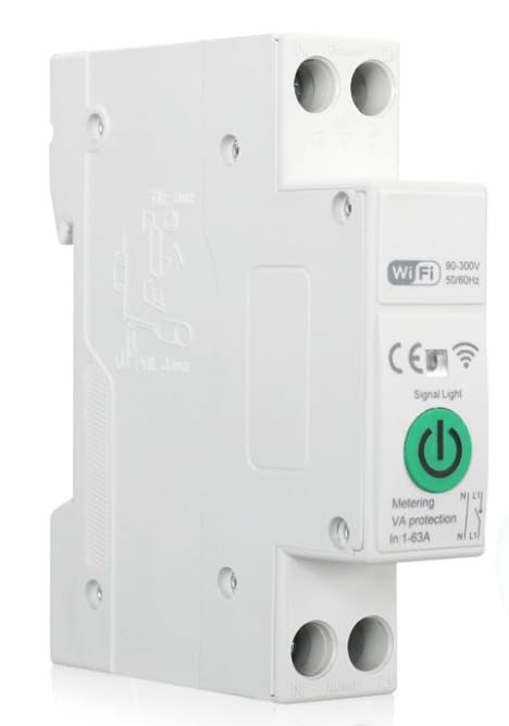 WiFi Smart Switch Breaker, 1-63A Adjustable WiFi Circuit Breaker, Smart Life/Tuya APP Remote Control Switch Timer Monitor Voltage Power Energy Usage, Compatible for Alexa Google Home DIN Rail