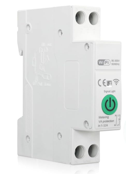 1-32A Smart WiFi Circuit Breaker, 90-300V Wide Voltage, DIN Rail Smart Life/Tuya APP Remote Control, Timer Functions, Overload & Short-Circuit Protection, Compatible for Alexa Google Home