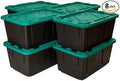Tough 27 Gallon Plastic Storage Bin with Snap Lid, Stackable, Lockable, Set of 8, Heavy-Duty, Durable, Multi-Purpose Storage Containers for Indoor & Outdoor Use (Green and Black)