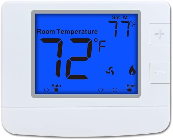 Non Programmable Thermostat for Home, Digital Energy-Saving Thermostat,Single-Stage Systems, 1 Heat/1 Cool, Easy DIY Install, Blue Backlight