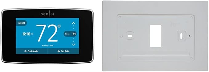 Sensi Touch Smart Thermostat by Emerson with Touchscreen Color Display, Programmable, Wi-Fi, Mobile App, Easy DIY, Data Privacy, Works Alexa, Energy Star Certified, ST75 (Black) + Wall Plate for Sensi Wi-Fi Programmable Thermostat (White)