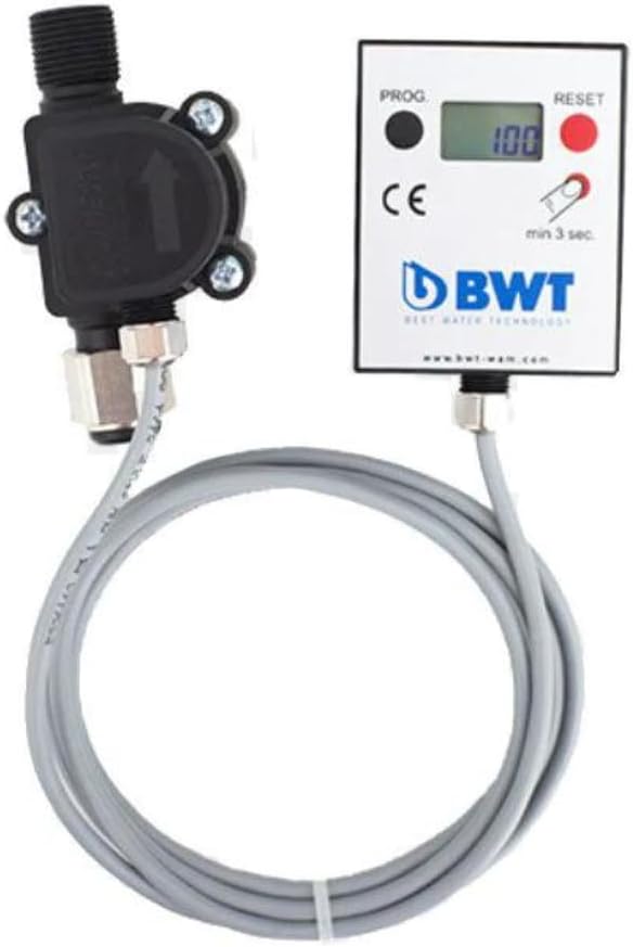 BWT Aquameter LF Water Filter Meter 3/8" with LCD Display – Low Flow (10–100 l/h) – For Espresso Machines – Compatible with BWT Bestmax & Besttaste Filters