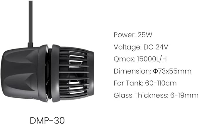 Aquarium Wave Maker Pump (DMP30) - Submersible Powerhead for Saltwater Marine Reef Tanks, Smart Controller & Bluetooth App Control