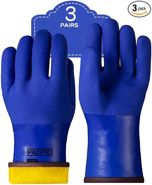 PACIFIC PPE 3 Pairs Thermal Insulated Freezer Gloves for Winter, Chemical & Oil Resistant, Waterproof, Men and Women, Blue, Large