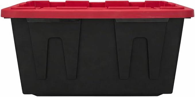 6 Pack, 27 Gallon Large Storage Bin with Snap Lid, Heavy Duty Plastic Storage Container, Black and Red