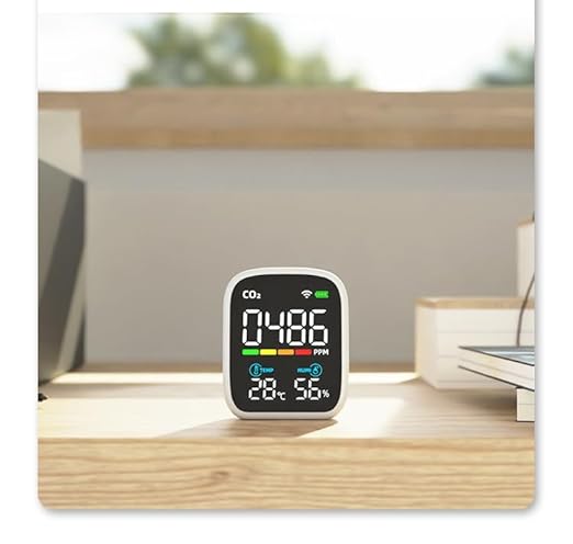 Smart Air Quality Monitor with CO2, WiFi, Temperature & Humidity Sensors,LED Display with Raise to Wake,New Upgraded Alarm Clock Function, Air Quality Tester for Bedroom, Smart Home