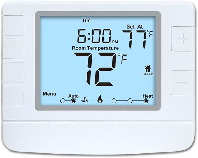 Programmable Thermostat for House, 1 Heat/1 Cool, Extra Large Display, White Backlight