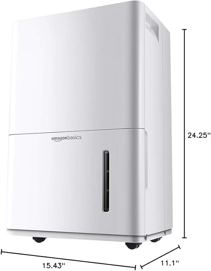 Amazon Basics 50-Pint Large Dehumidifier with Humidity Control, Timer, Auto-Defrost, Overflow Protection, Washable Filter for Rooms up to 4000 SFT, White