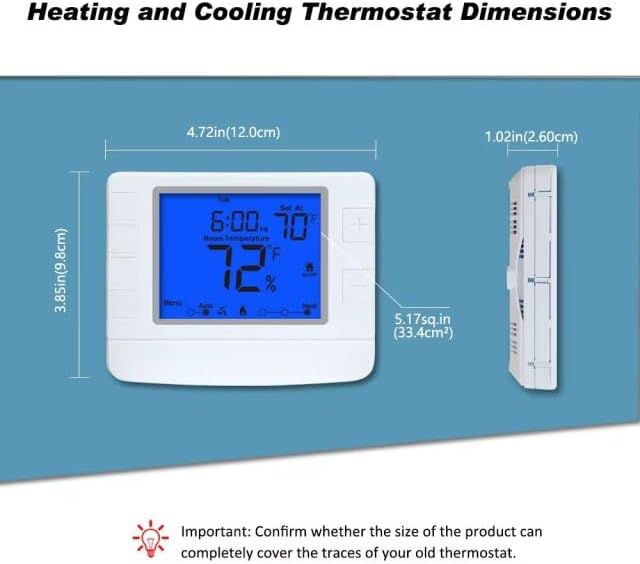 Programmable Thermostat for House, 1 Heat/1 Cool, Extra Large Display, Blue Backlight