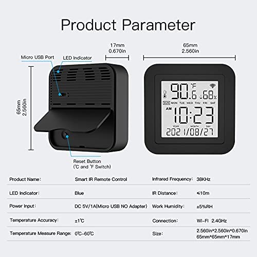 MOES Smart Temperature Humidity Monitor with IR Remote Control, Tuya WiFi Temperature Humidity Sensor with LCD Display for Home House Greenhouse Home Pet Garage, Compatible with Alexa