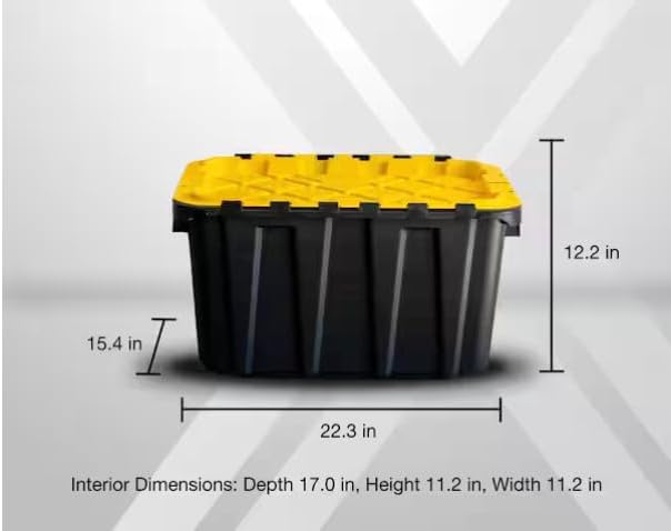 12 Gal. Tough Storage Flip Top Tote in Black with Yellow Lid, High-Grade Resin, Stackable, Lockable