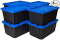 Tough 27 Gallon Plastic Storage Bin with Snap Lid, Stackable, Lockable, Set of 8, Heavy-Duty, Durable, Multi-Purpose Storage Containers for Indoor & Outdoor Use (Blue and Black)