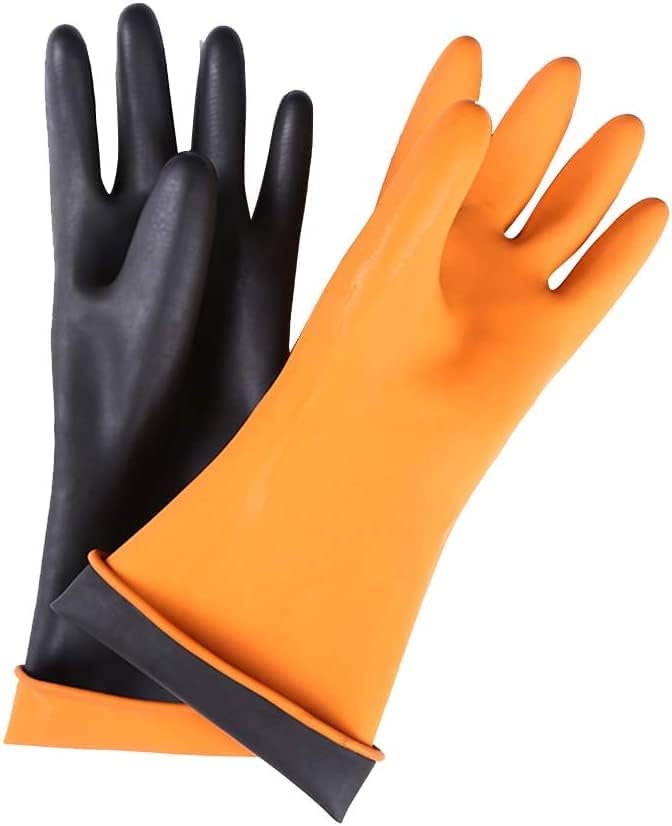 14" XL Size Latex Chemical Resistant Gloves, Reusable Heavy Duty Long Rubber Gloves Dishwashing Glove, Industrial Safety Gloves for Men, Forearm Protection Waterproof Resist Strong Acid, Alkali, Oil
