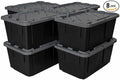 Tough 27 Gallon Plastic Storage Bin with Snap Lid, Stackable, Lockable, Set of 8, Heavy-Duty, Durable, Multi-Purpose Storage Containers for Indoor & Outdoor Use (Gray and Black)
