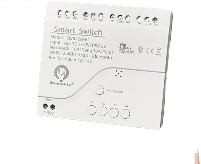 4 Channel WiFi& RF& Bluetooth Smart Dry Contact Relay Switch Module,Phone app Remote/Voice Control,Timer,Compatible with Alexa. (7-32V/USB 5V)