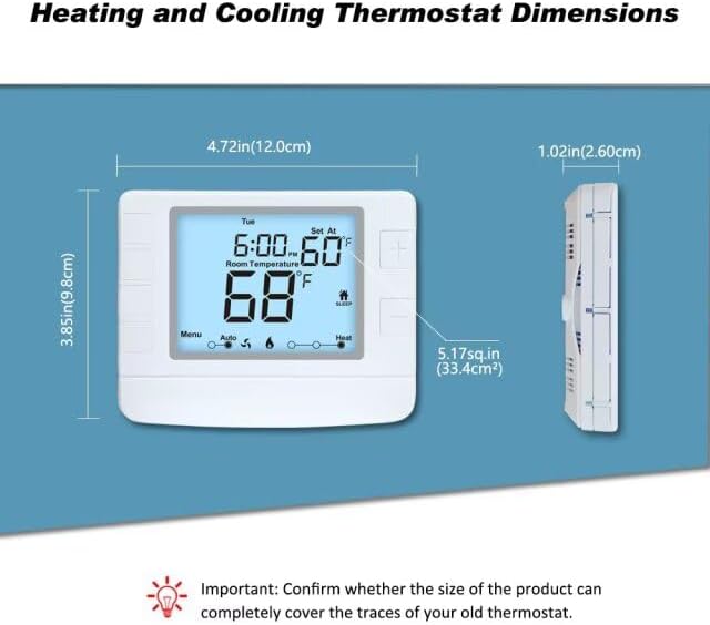 Multi Stage Thermostat for Home Cooling and Heating, 2 Heat/2 Cool, Extra Large Display, White Backlight