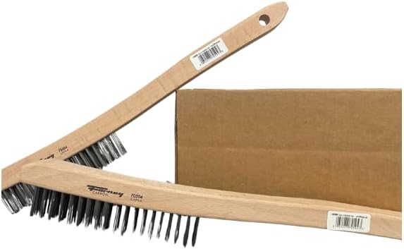 Forney 70504A 2-Pack Carbon Steel Wire Brush's with Curved Wood Handle, 13-3/4-Inch-by-.014-Inch, Assorted