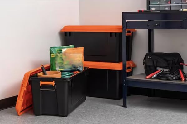 21-Gallon Storage Tote, Black with Orange Lid (Set of 3) WU59385