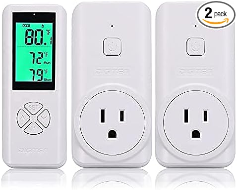 DIGITEN Wireless Thermostat Outlet (with 2 Receivers) Plug-in Temperature Controller Greenhouse Temperature Controller Outlet Reptile Thermostat Plug Remote Control Temp Built-in Sensor for Homebrew