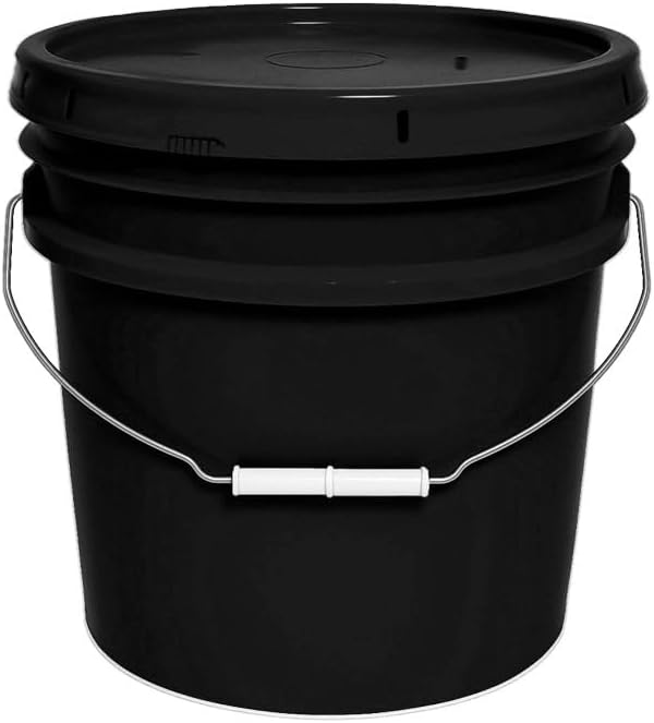 MKS Plastics 3.5-Gallon Bucket with Airtight Lid – Made in USA, Food Grade BPA Free Plastic, Heavy Duty Multi-Use, Metal Handle with Grip, Stackable Storage – Black, 1 Pack