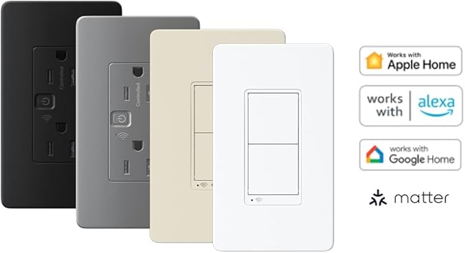 Square D by Schneider Electric X Series 15 Amp WiFi Energy Monitoring Light Switch, Single-Pole/3-way, 600 Watt, Rocker, Matter Certified, Works with Alexa, Google Home, Apple Home, Matte Light Almond