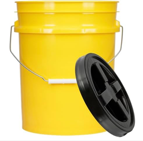 House Naturals 5 Gallon Food Grade Multi Color Buckets (Yellow Aqua Lime Green)- Pack of 3- Made in USA (Black lids)