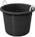 17-Gallon Heavy-Duty Plastic Storage Tub Featuring Rope Comfort-Grip Handles, Multi-Purpose Utility Bucket (Black)
