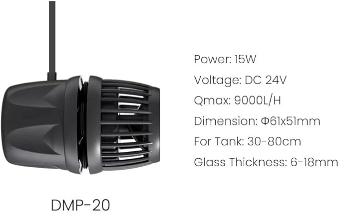 Aquarium Wave Maker Pump (DMP20) - Submersible Circulation Pump for Saltwater Marine Reef Tanks, Bluetooth App Control & Smart Controller