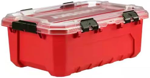 12-Gal. Heavy Duty Stackable Plastic Storage Container with Hinged Lid, 200 lb. Capacity, Red