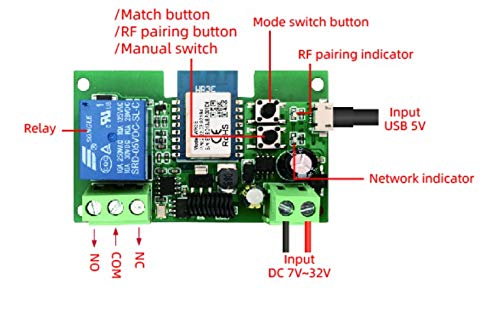 WiFi Wireless Smart Switch Relay Module for Smart Home 5V 5V/12V，Ba Applied to Access Control, Turn on PC, Garage Door (1CH Smart Life app)