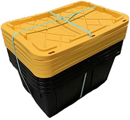 MonsterRAX 27 Gallon Storage Bins - Stackable, Lockable, Yellow Lids, Black Bin, 5-pack