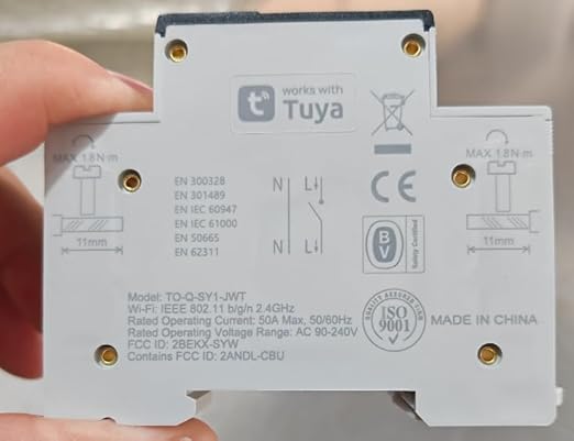 TONGOU DIY 1P+N Smart Wi-Fi Switch, Work with Alexa and Google Assistant for Voice Control, 50A with Energy Monitor, Smart Life/Tuya APP Remote Control, Timer Functions, DIN Rail Mounted,FCC Certified