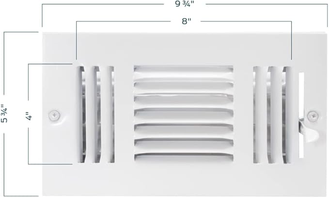 EZ-FLO 8 x 4 Inch Three-Way Ventilation Steel Sidewall/Ceiling Register, Steel Duct Opening, 61658