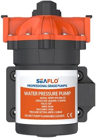 SEAFLO 53-Series DC Diaphragm Water Pump – 7.0 GPM, 60 PSI, 12V | Heavy-Duty, Self-Priming, Bypass with Pressure Switch, Continuous Duty, 4-Year Warranty