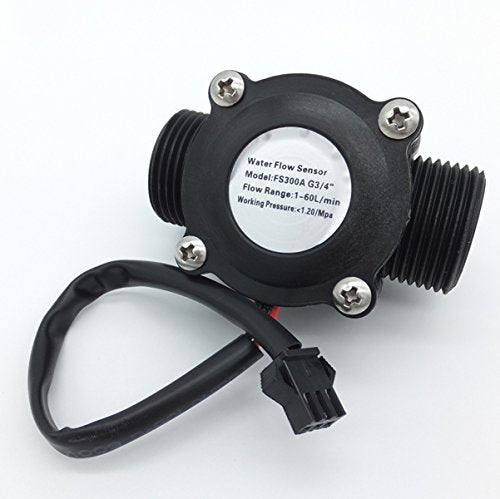Flowmeter Liter Counter Totalizer with 4 Programmable Alarms and Reset Input + Flow Sensor for 3/4 inch Pipes (DN20)