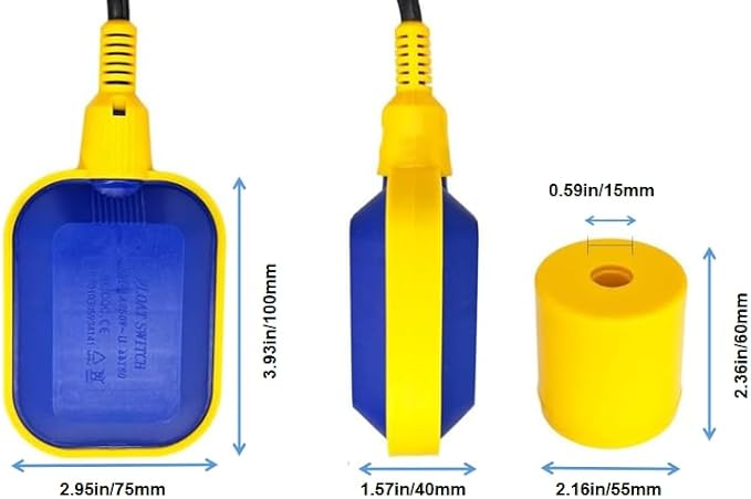 3M 9.8ft Cable Float Switch, Water Level Controller, Universal Limit Switch, Suitable for Automatic Control of Water Tank Pumps, Water Tanks, Industrial Tanks, or Sewage Systems, IP68 Waterproof.