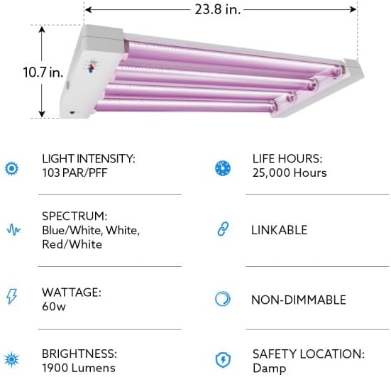 Feit Electric Grow Light 60W 2ft LED for Indoor Plants and Gardens, Selectable Spectrum Quad Light, Hydroponic, GLP24ADJS/60W/LED