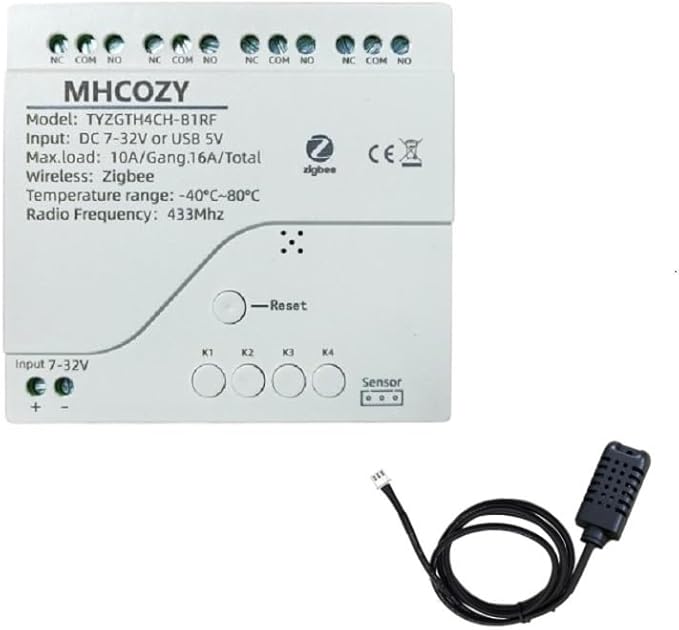 Tuya app Zigbee Temperature Humidity Sensor Controller,Phone Monitor and Control Temperature Humidity Anywhere with 4 Channel 32V 10A Dry Contact Relay Switch,Compatible with Alexa Google Home