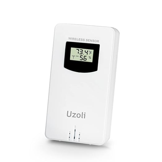 Uzoli Weather Station Sensor, Wireless Remote Sensor, Temperature Humidity Transmitter, Indoor Outdoor Thermometer Sensor, Indoor Outdoor Wireless Remote Sensor