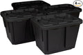 Tough 12 Gallon Plastic Storage Bin with Snap Lid, Stackable, Lockable, Set of 4, Heavy-Duty, Durable, Multi-Purpose Storage Containers for Indoor & Outdoor Use (Black)