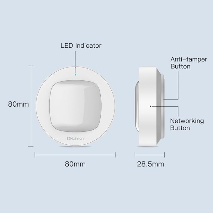 Heiman WiFi Smart Motion Sensor, Wireless Home Security PIR Motion Detector, Real-Time App Notifications and Large Area Detection, Contact Sensor for Tuya App Smart Home Automation