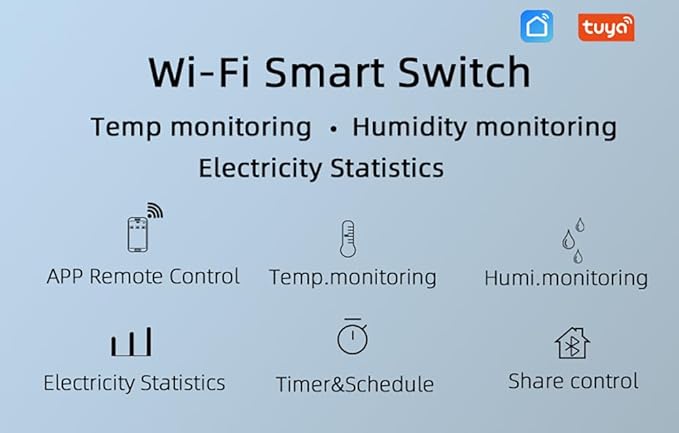WiFi& RF Smart Relay Switch Module,Temperature and Humidity Sensor with Energy Consumption Monitoring,Phone app Remote/Voice Control,Timer,Compatible with Alexa.