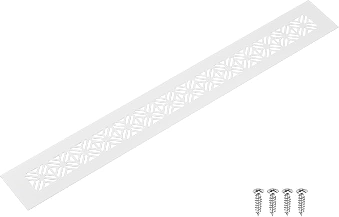 uxcell Aluminum Alloy Air Vents, 400 x 50mm / 15.7 x 2" Rectangle Louvered Ventilation Grille Cover with Mounting Screws for Door Cabinet Wardrobe, White