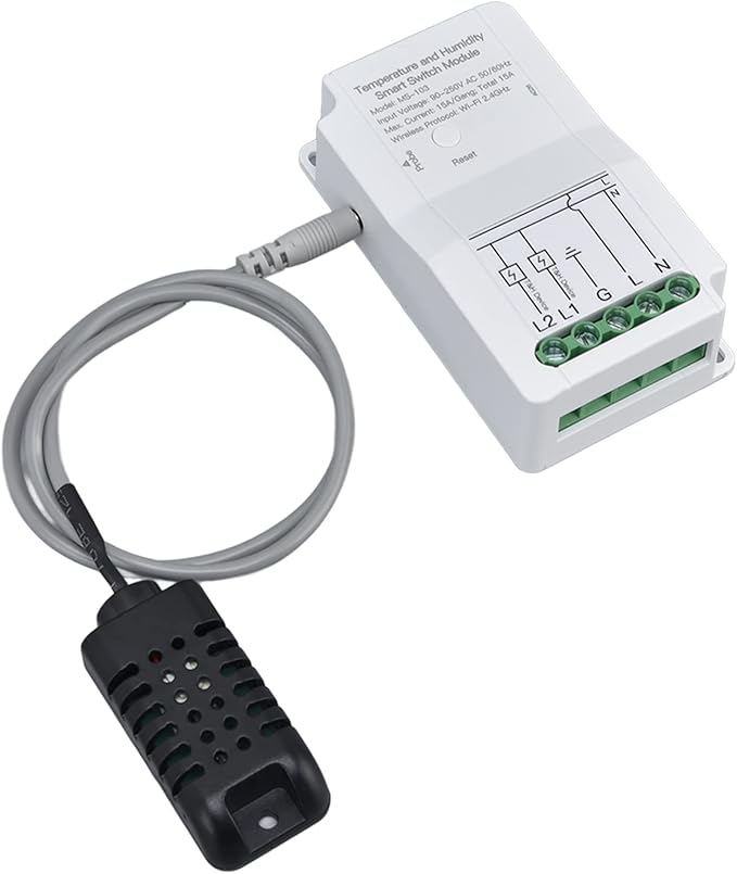 Smart WiFi Temperature Humidity Switch Module with Probe 90 - 250V Dual Relay Output - Remote APP Control, Timing Function for Greenhouse Automation and Home Climate