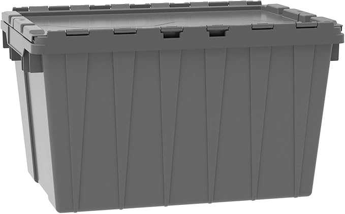 Akro-Mils 39120 Industrial Lidded Plastic Storage Container, Nesting and Stackable Plastic Storage Box with Lid Attached, Organization Tote for Garage and Warehouse, 21.5"x15.25"x12.5", Gray (6-Pack)