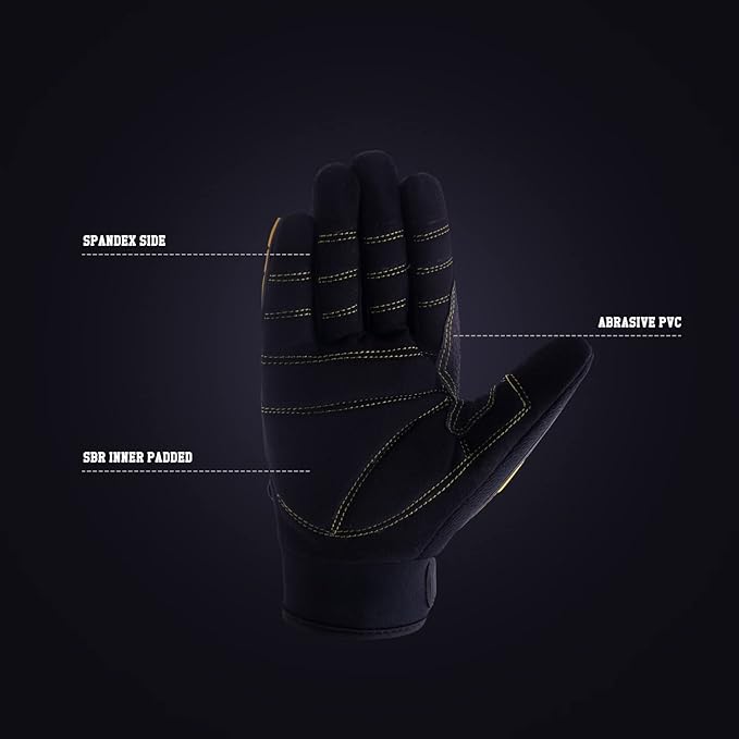 HANDLANDY HLDD Heavy Duty Work Gloves, TPR Protector Impact Gloves, Men Anti Vibration Mechanic Work Glove TouchScreen