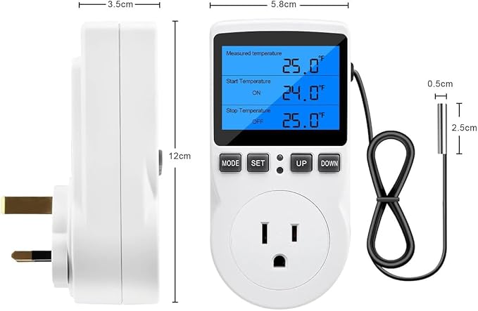 Diymore Digital Thermostat Controller - Plug-in Temperature Controller for RVs, Reptile Terrariums, and Greenhouses (1800W, -40°F to 248°F)